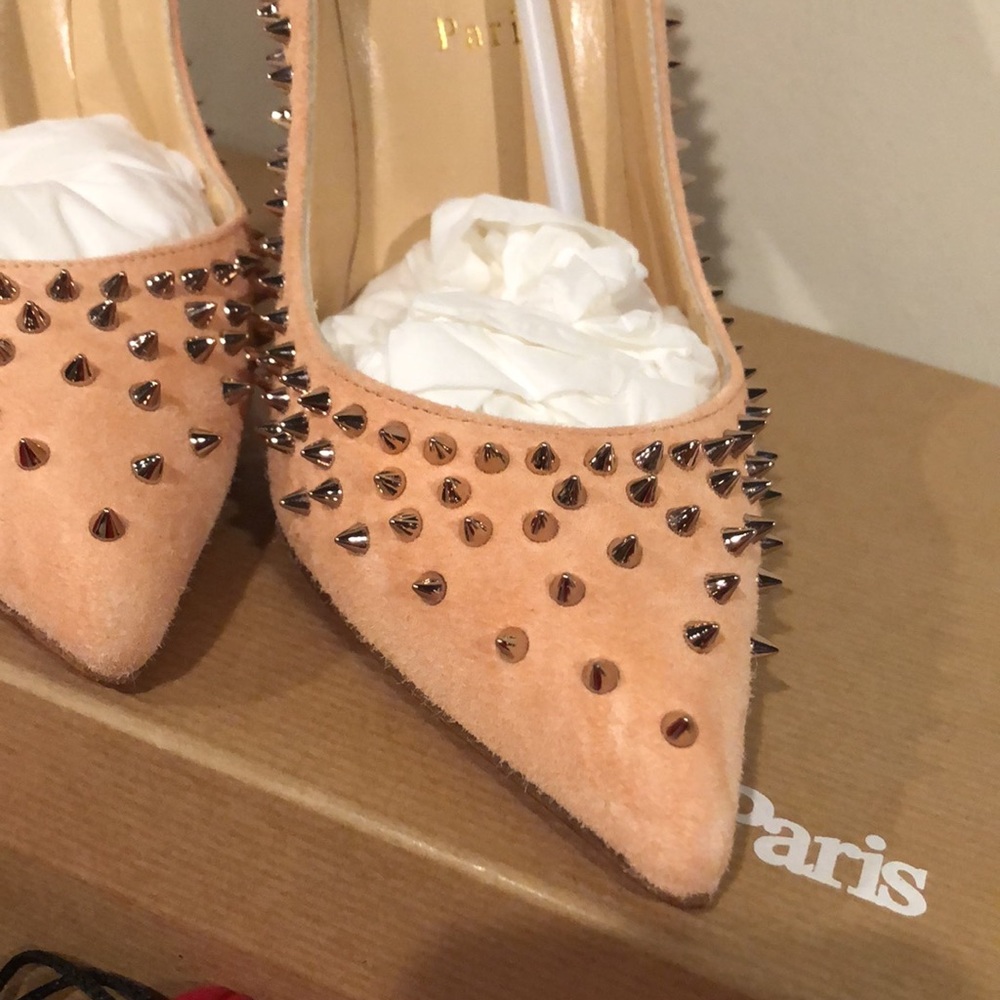 Christian Louboutin Paris Wacarpic 100 Velours Pink suede Pumps studs - Picture 5 of 16